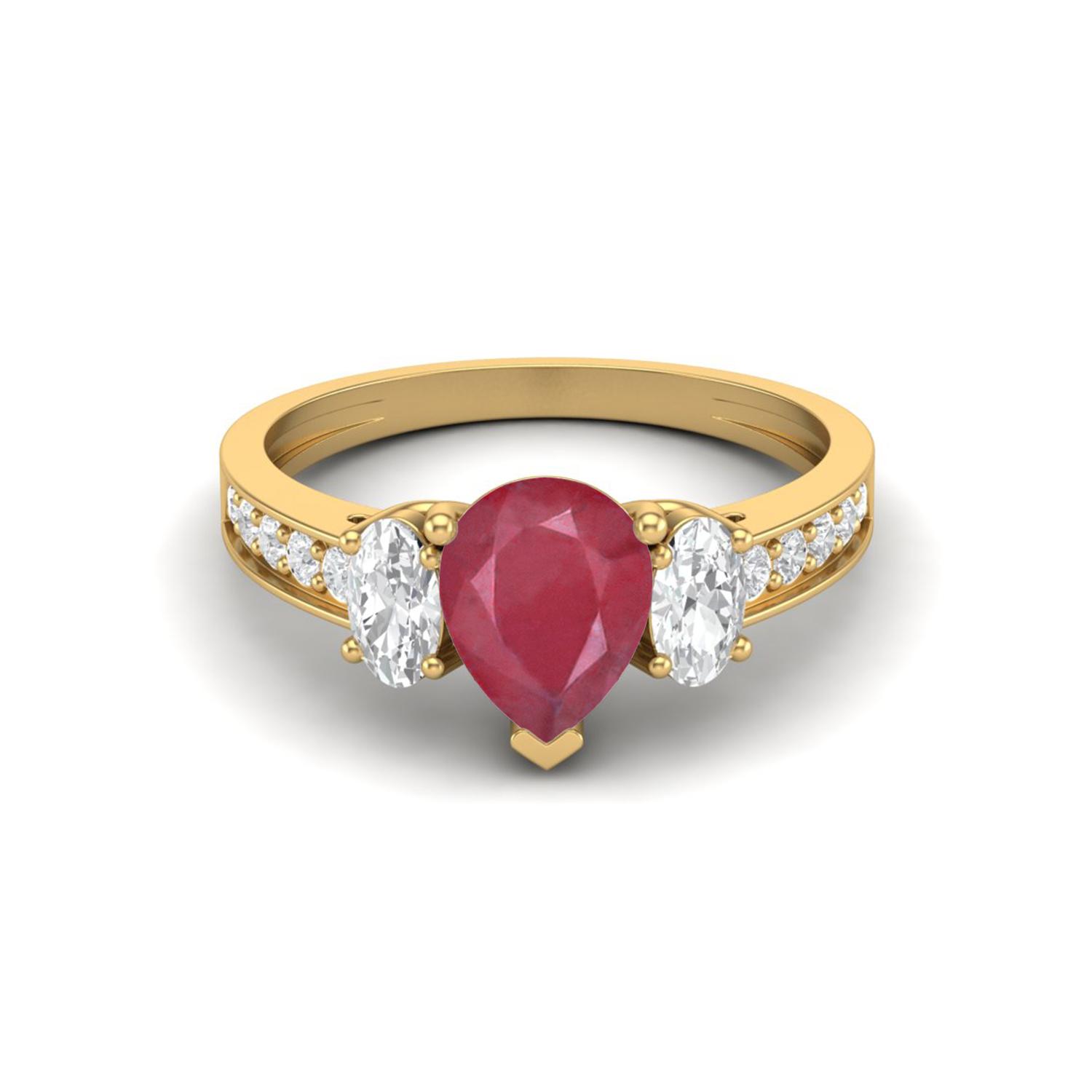2.33 Cts Pear Ruby 925 Sterling Silver Gold Vermeil Three Stone Accent Engagement Wedding Ring 7
