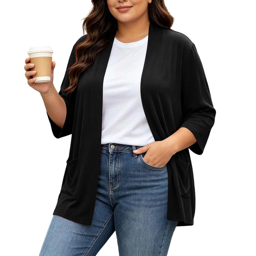 Women's Plus Size Cardigan Top Color 3/4 Sleeve Casual Everyday Wear