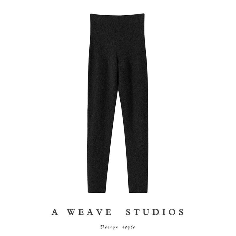 

Women s High-Waist Cashmere Base Layer Pants: Versatile, Slimming, Knitted Elastic for Autumn & Winter Wear Medium чорний