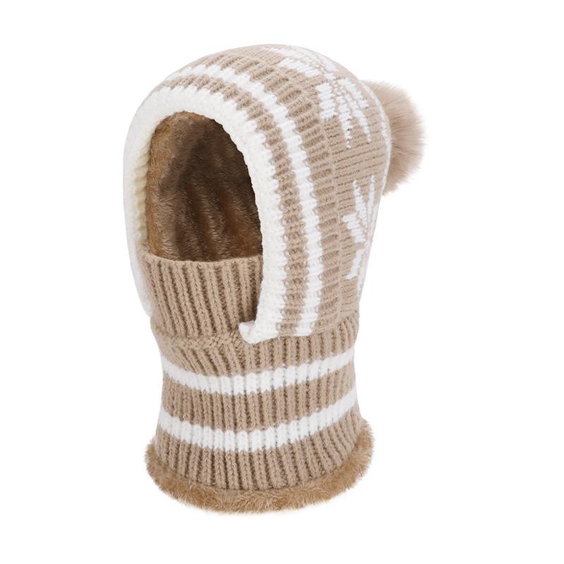 Winter Velvet Ear Protection Cap Women's Mask Scarf One-Piece Cap Warm Windproof Coldproof Knitted Wool Cap