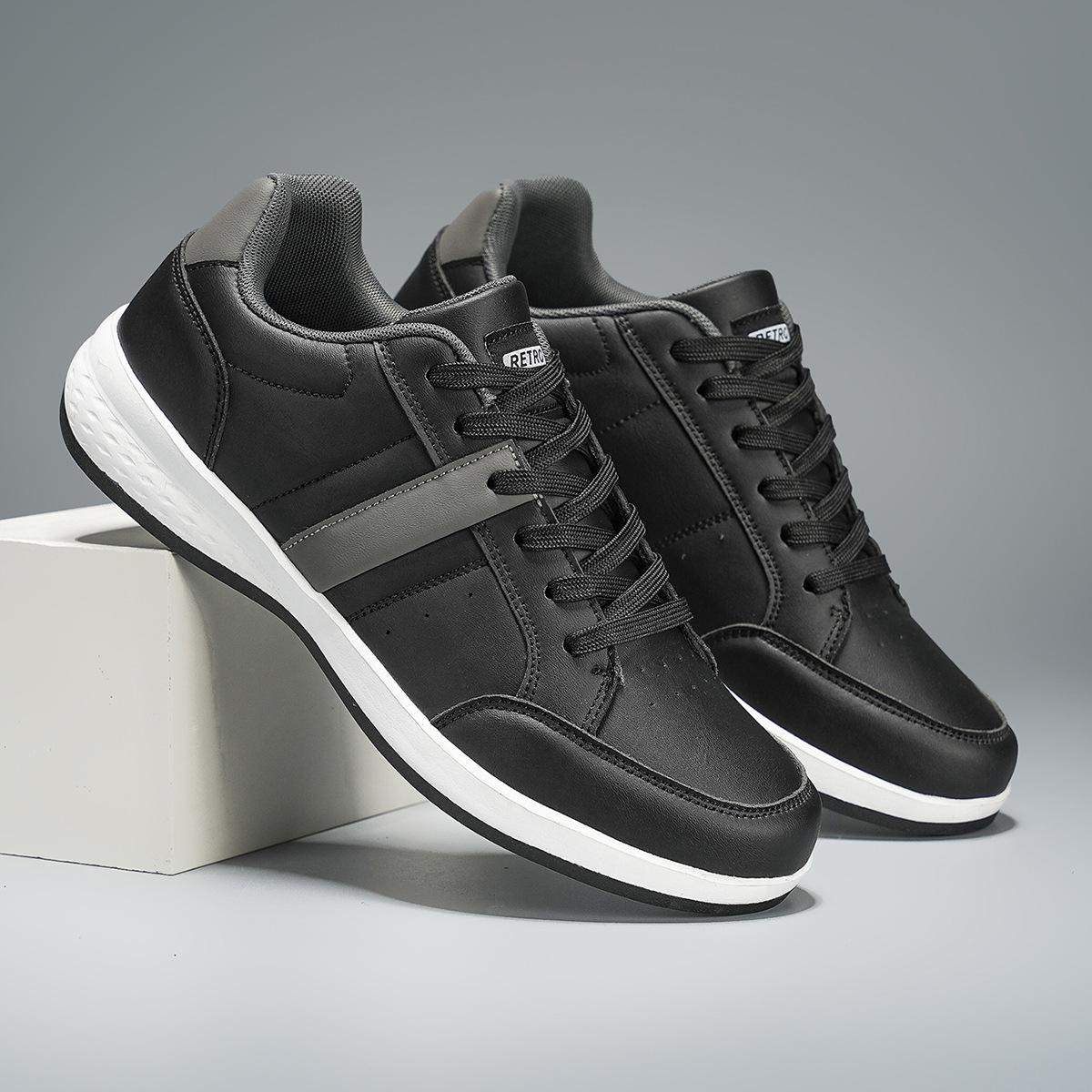 

2025 large size new leather board shoes sports shoes men s shoes trend outdoor travel shoes trendy shoes sneakers 48 чёрный