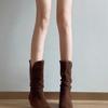 Französisches Nischendesign Stiefel mit Blockabsatz Kaschmiroberfläche 2025 Winter spitze Zehen mittelhoher Absatz Leder-Mid-Boots Kinder