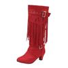Women's High-Heel Suede Over-the-Knee Boots with Fringe, Pointed Toe, Large Size 45