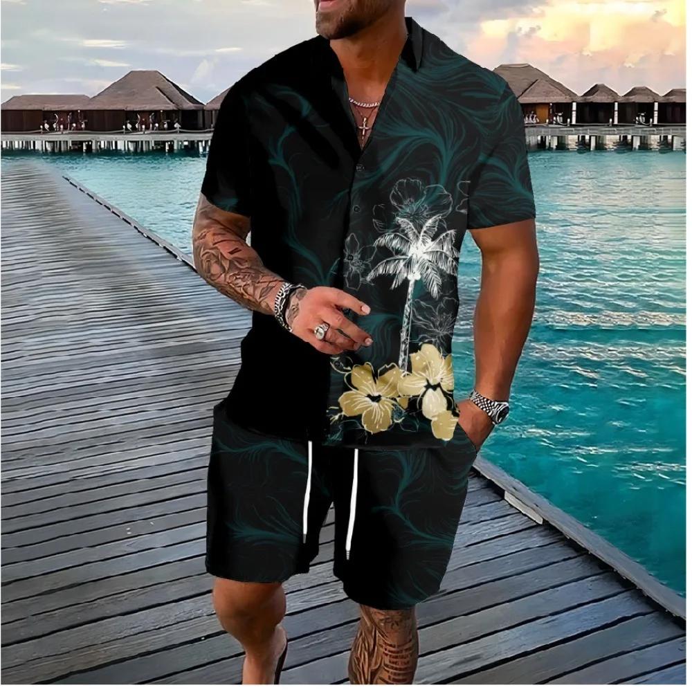 Hawaiian Palm Tree 3D Print Men Shirt Sets Fashion Short Sleeve Shirt Oversized Casual Beach Shorts Streetwear Suits Clothes Cool