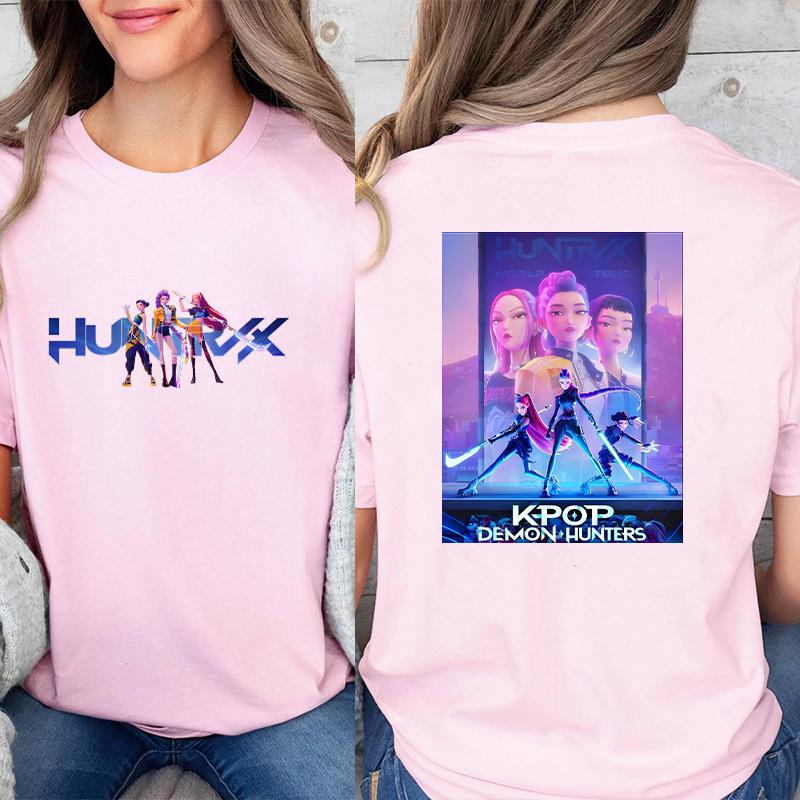 Fashion Korean Short Sleeved T-shirt for Women Clothes Short Sleeved Tees Kpop Demon Hunter HuntrX Oversized Top Y2K Clothing