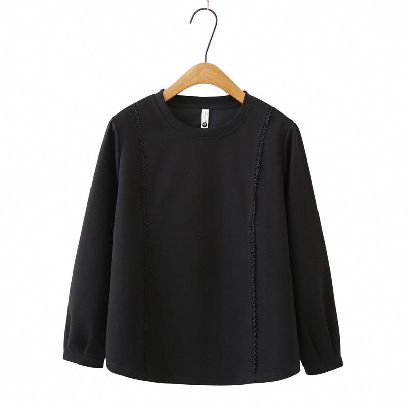 Plus Size 2026 Spring Lace Long Sleeve Round Neck T-shirt - Women's Versatile Mamba Cotton Top 805