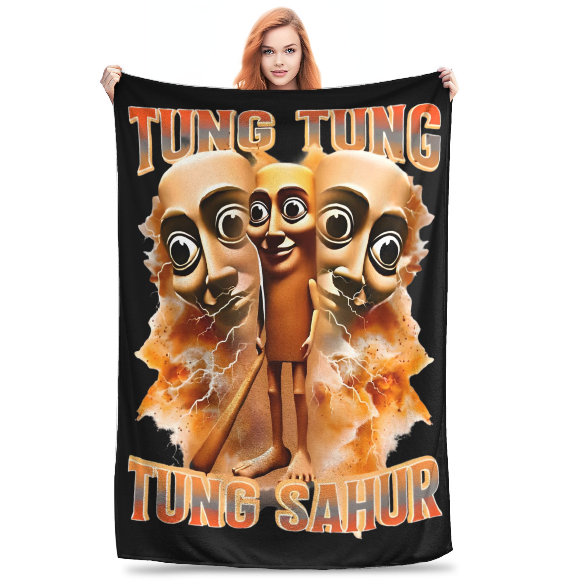 

Tung Tung Tung Sahur Knitted Blanket Italian Brainrot Flannel Throw Blanket Bedding Couch Personalised Lightweight Bedspreads, 75x90cm