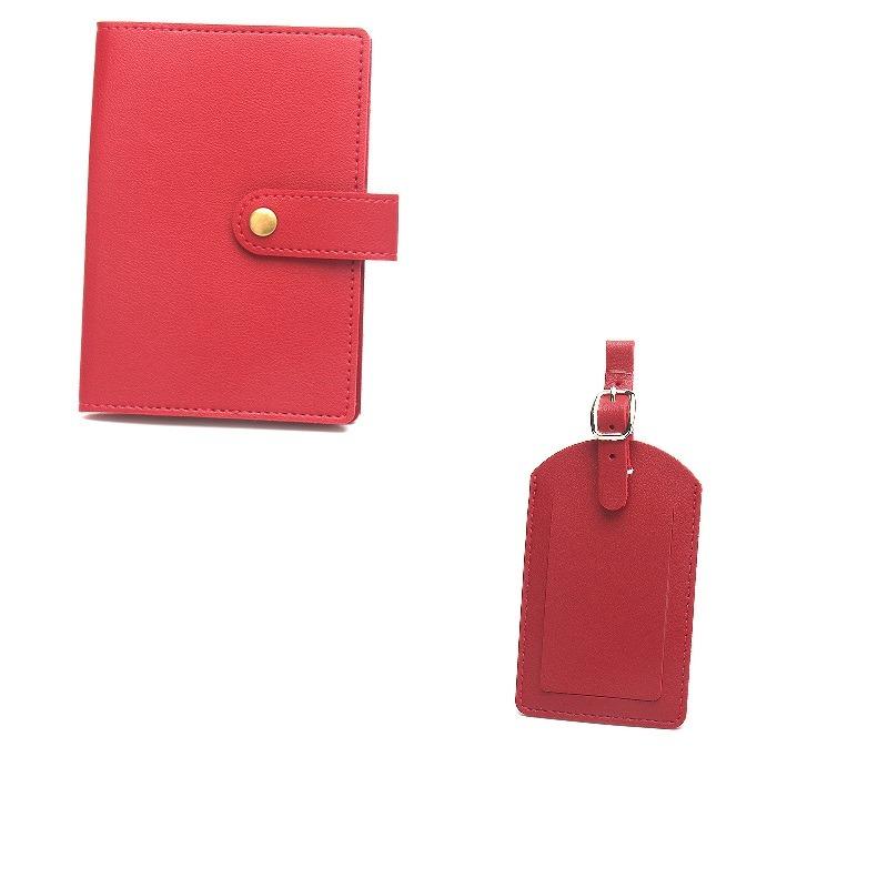 Bronze Button Passport with Luggage Tag Set  Multi-color Buckle  Extra-thick Leather Passport and Luggage Tag Card Holder