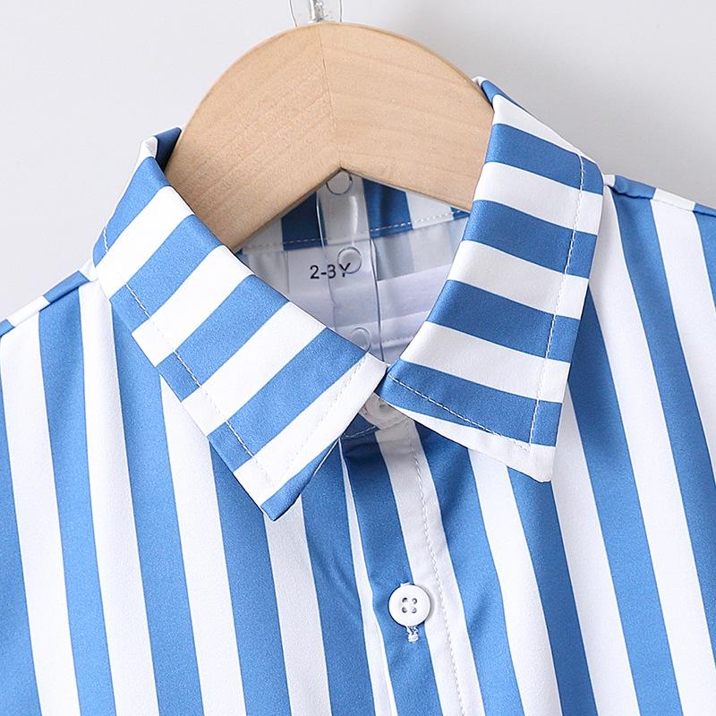 Boys' Two-Piece Summer Set: Korean Style Vertical Stripe Shirt & Casual Shorts