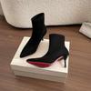 Ready Stock Red 5.5cm Stiletto Heel Velvet Ankle Boots for Women