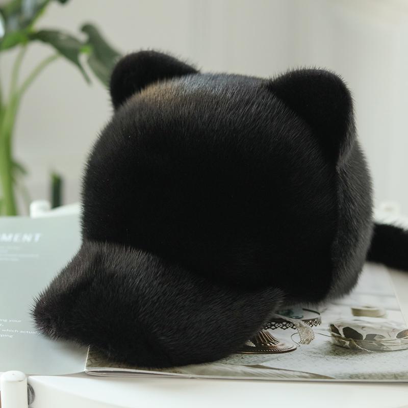 Lightweight Cute Fluffy Baseball Caps High Quality Baseball Fur Caps Mink with cat Ear