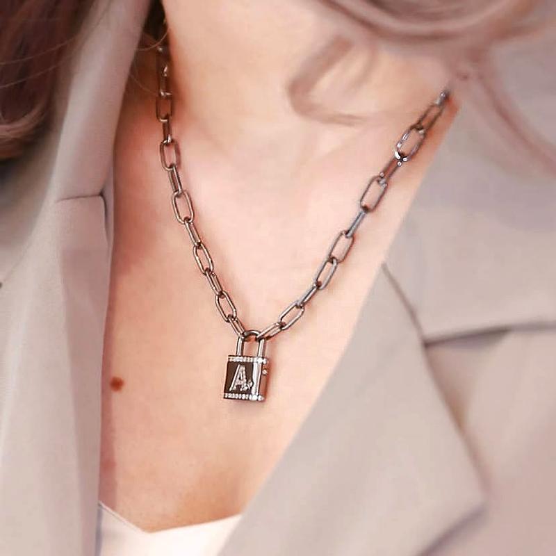 APM Monaco necklace FUN CRAZY LOVE [Romantic Confession] etters A-Z Love Pendant Lock Gift Box for Friends 925 Silver Same Style Couple AC6906OXA
