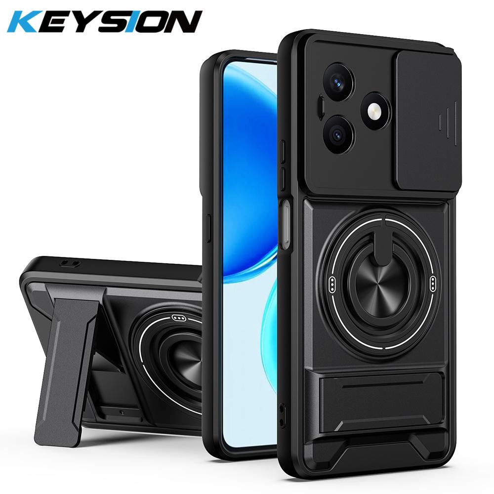 KEYSION Magnetic Phone Case for HONOR X8d Slide Camera Protection Upright Kickstand 360°Ring Shockproof Back Cover for Honor X8d