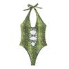 Women's One Piece Snakeskin Print Swimsuit Halter Neck Cut Out Lace Up Design Beachwear Swimwear Bodysuit