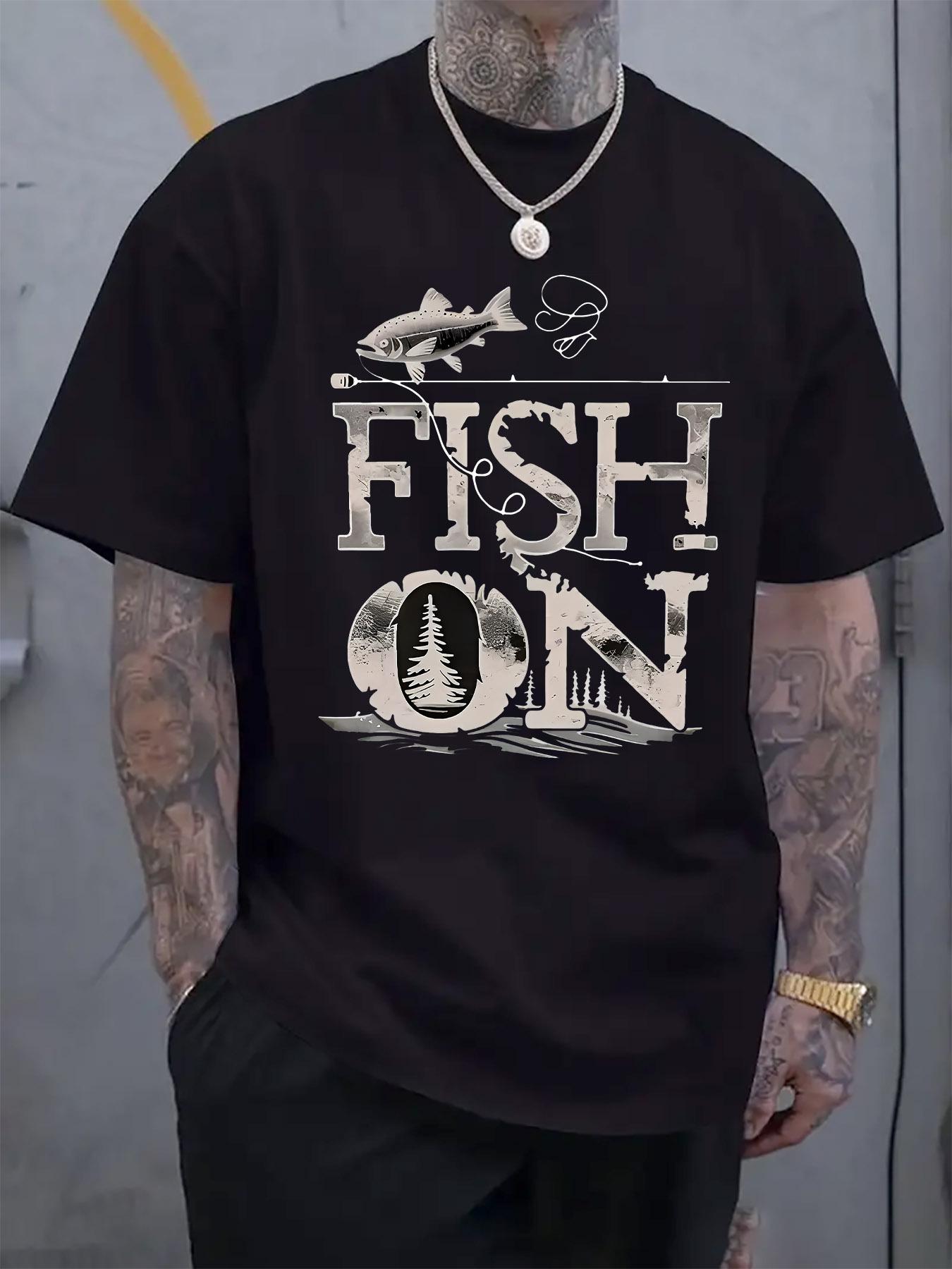 

Футболка с графическим принтом FISH ON - Повседневная футболка с коротким рукавом и круглым вырезом с изображением рыбы и дерева XXXXL