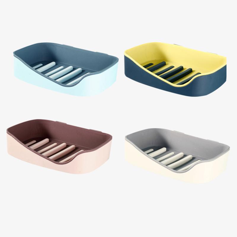 Wall Mounted Soap Dish With Drain Water No Punching Home Bathroom Supplies Shelf Self-Adhesive Solid Soap Box Holder Storage Box for Daily Use