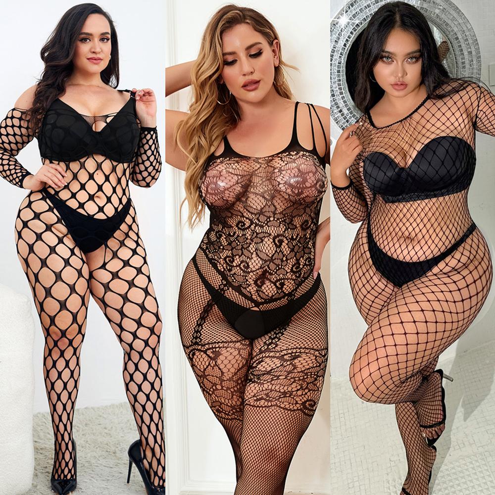 Body Sexy senza Cavallo Body trasparente Taglie Forti Body Costume Erotico Calze a Rete Lingerie