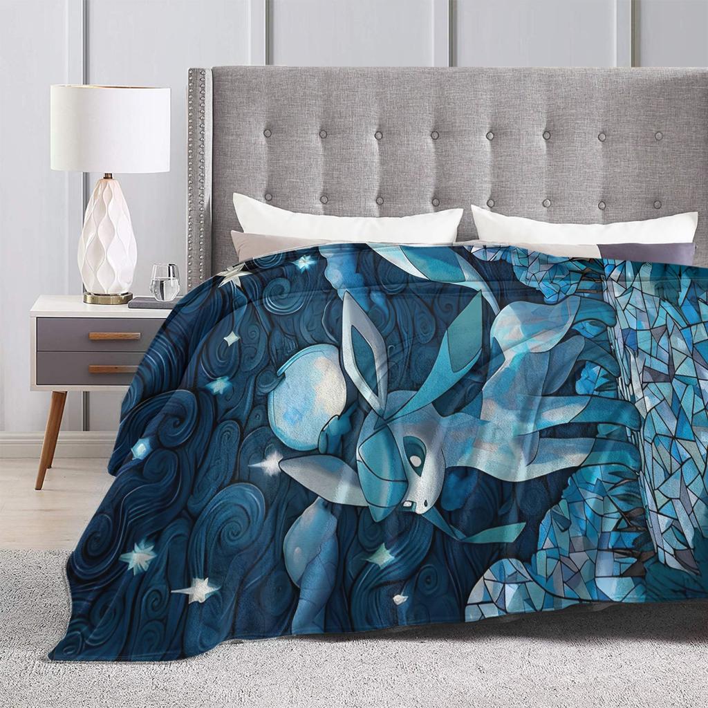 Manga Glaceons Nacht-Thema Decke Reise Büro Flanell Überwurfdecke Für Draußen Warm Weich Pokemon-Design Qualität Tagesdecke Geschenk