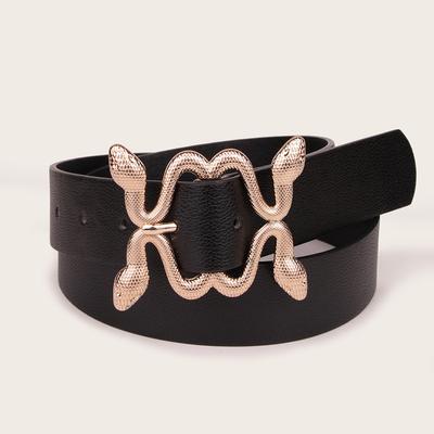 New Women's Four Snake Lychee Pattern Belt Punk Snake Buckle Black European Market Women's Belt