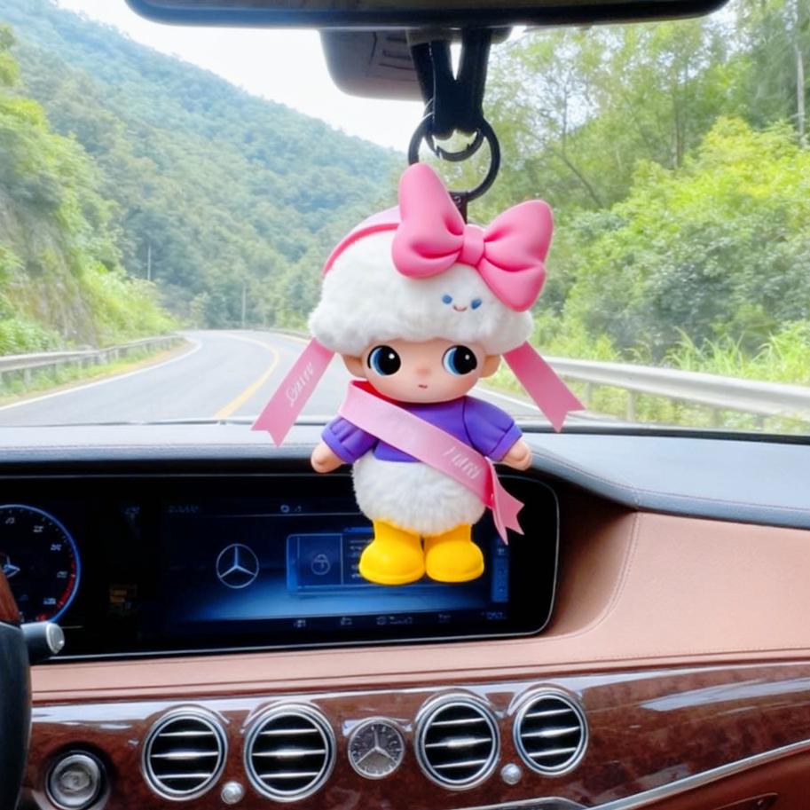 Car plush ornament LABUBU DIMOO WORLD Series Vinyl Face Original Blind Box Toys Action Anime Figure Doll  Christmas Gift  Air outlet ornament