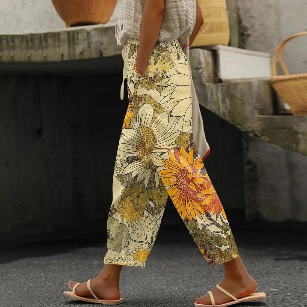 Damen Casual Hosen Modische Print Casual Hosen Mit Taschen