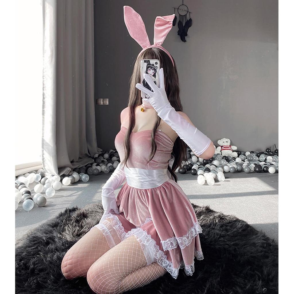 AssassinCat Sexy Pink Bunny Santa Christmas Halloween Costume Stage Performance Cute Velvet Game Adult Photo Luxury Set Costume, Costume, Set,