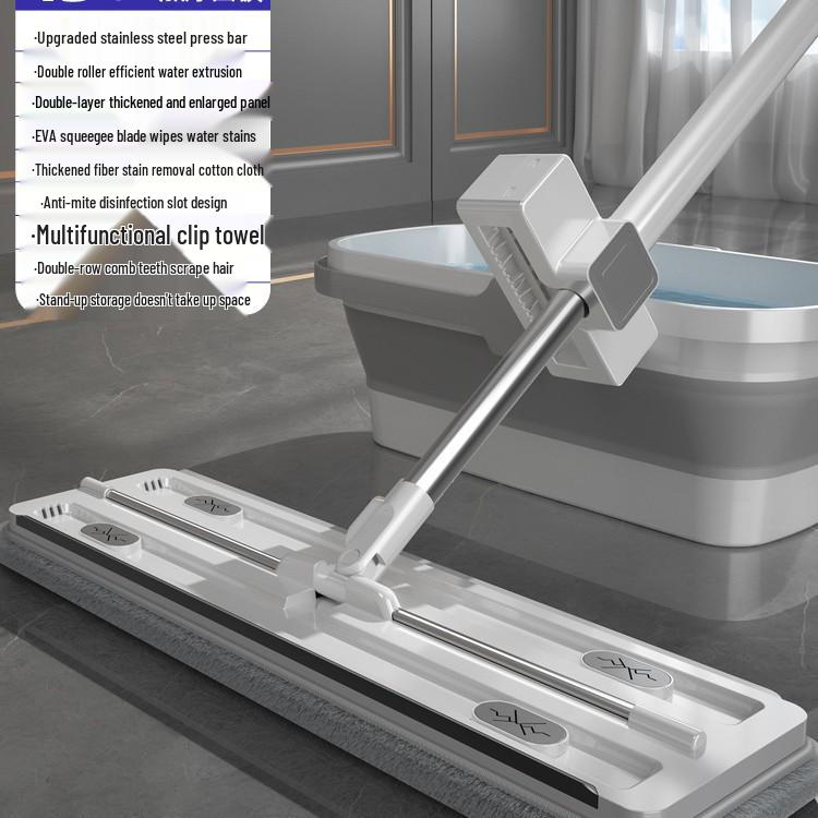 Σφουγγαρίστρα Χωρίς Χέρια με Κάδο - Τεμπέλικο Καθάρισμα Δαπέδου, Αναδιπλούμενη Επίπεδη Σφουγγαρίστρα, Καθαρισμός με Ένα Πέρασμα, Δεν Χρειάζεται Πλύσιμο