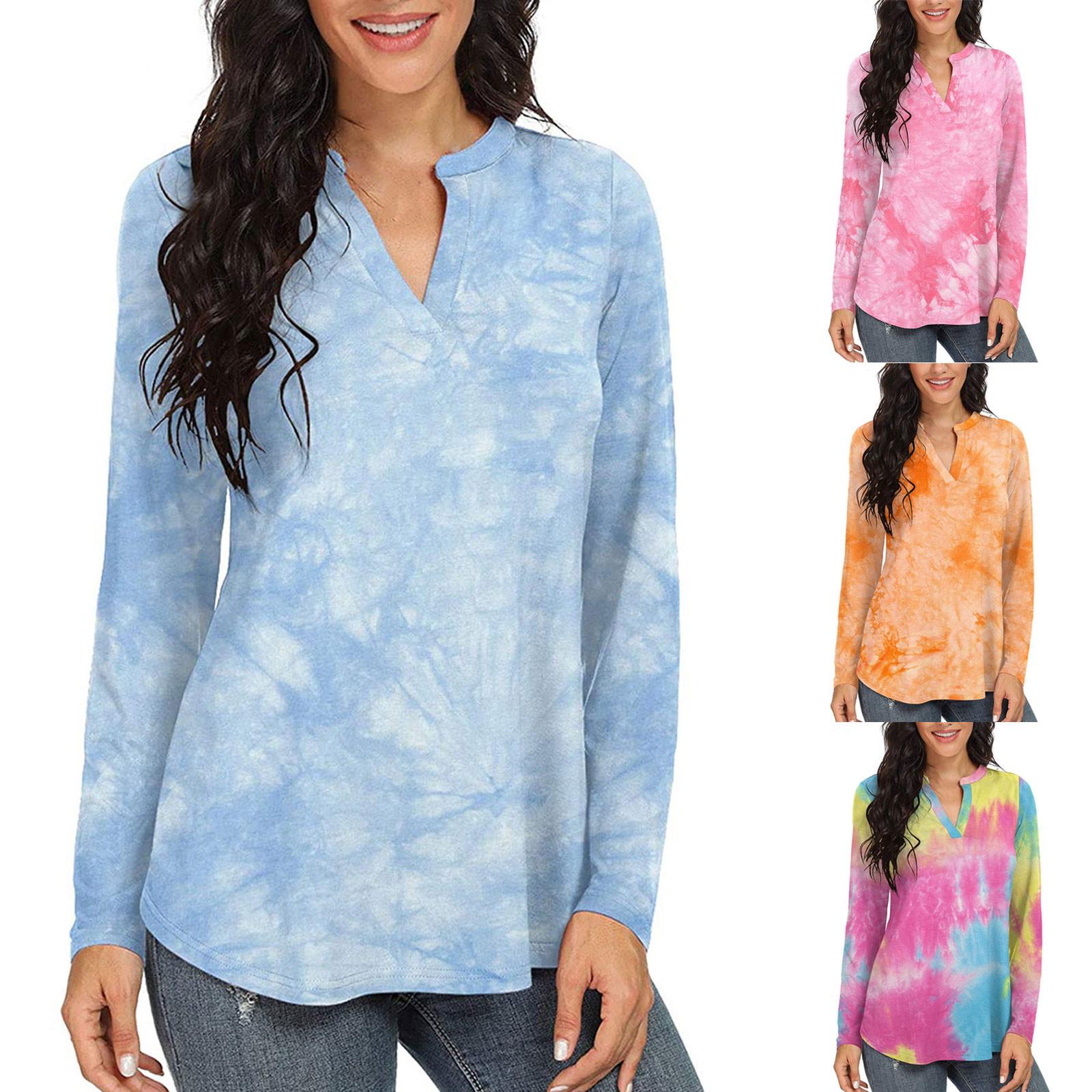 

Женская модная повседневная футболка с длинным рукавом и v-образным вырезом, топ с принтом