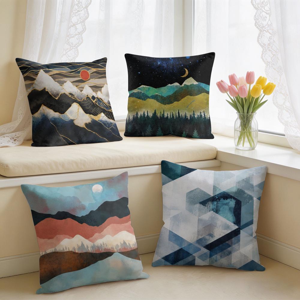 Watercolor Nature Art Cushion Cover Silky Short Plush Invisible Zipper Dustproof Sofa Pillow Case For Home Decor