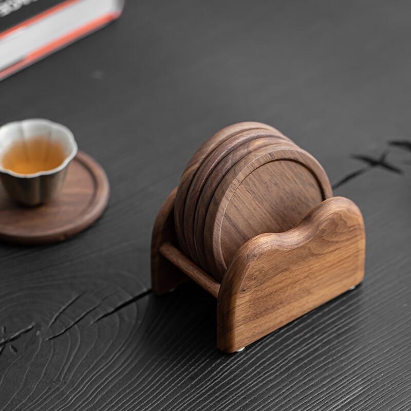 Black Walnut Solid Wood Coaster Set with Holder