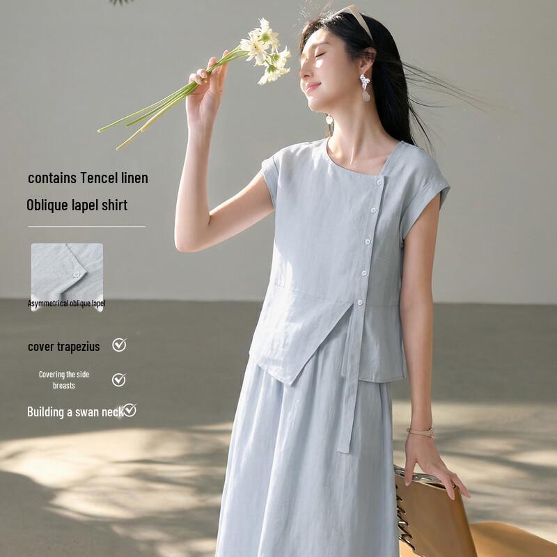 Honeyshe Asymmetrical Short Sleeve Blouse S