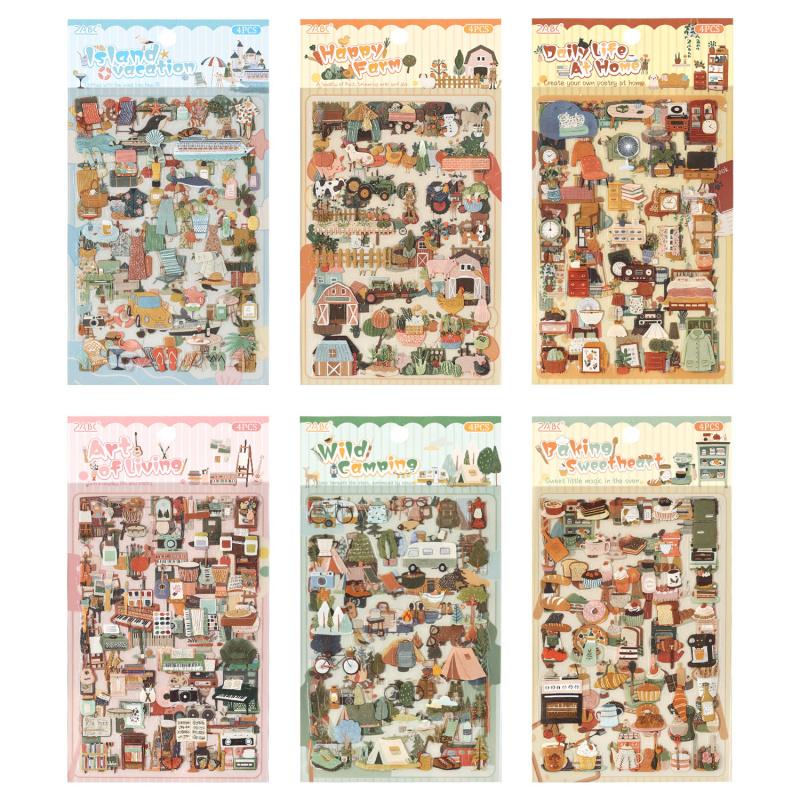 4Pcs Retro Grocery Small Label Flat Stickers Student Journal Special Creative Classification Marking Decals