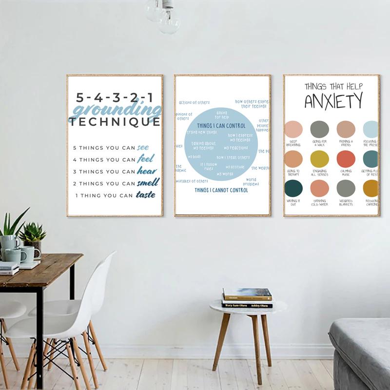 Anxiety Therapy Self-care Poster Mental Health Art Print Canvas Painting Psychologist Counselor Office Wall Pictures Home Decor No Frame