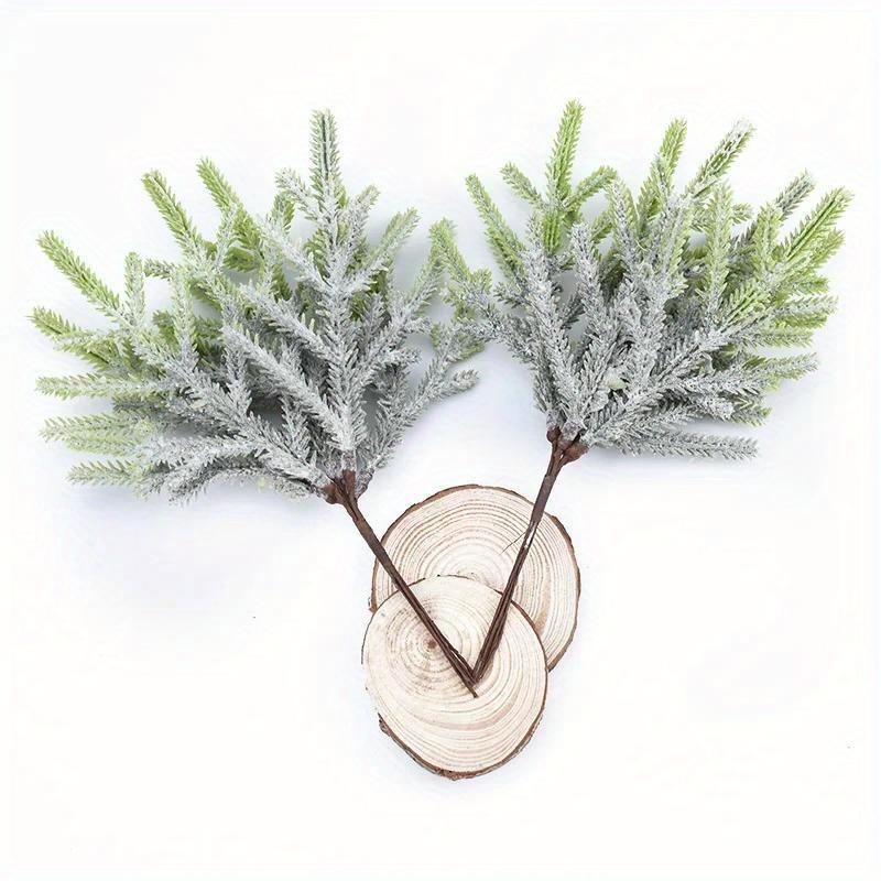 12 Pcs/2 Bundles Artificial Plants Fake Pine Vases Christmas Decorations for Home Wedding DIY Gifts Box Wreath Scrapbooking Plastic Flowers
