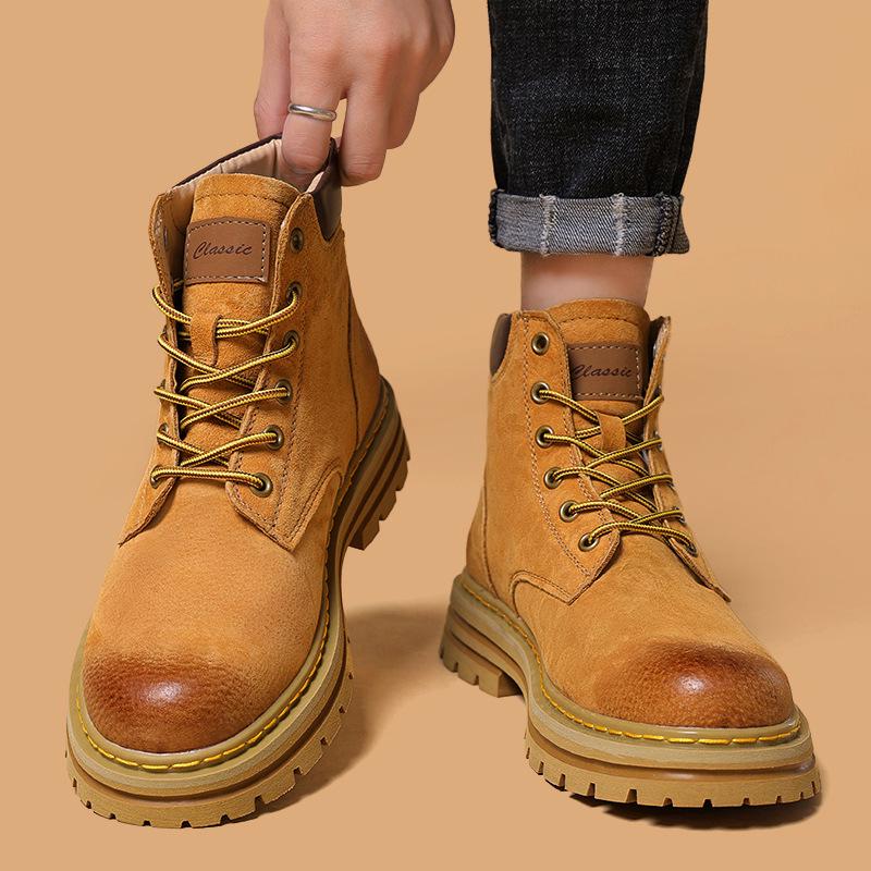2024 Autumn/Winter High-Top Pigskin Martin Boots - Thick Sole Heightening Desert Style for Couples