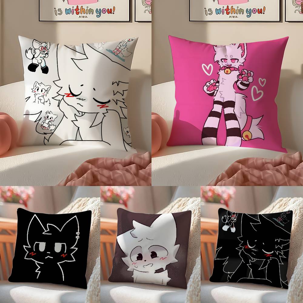 Cute Cartoon Beautiful Cat Boykisser Pillow Case Anti-dustmite Pillowcase Invisible Zipper Silky Short Plush Sofa Cushion Cover
