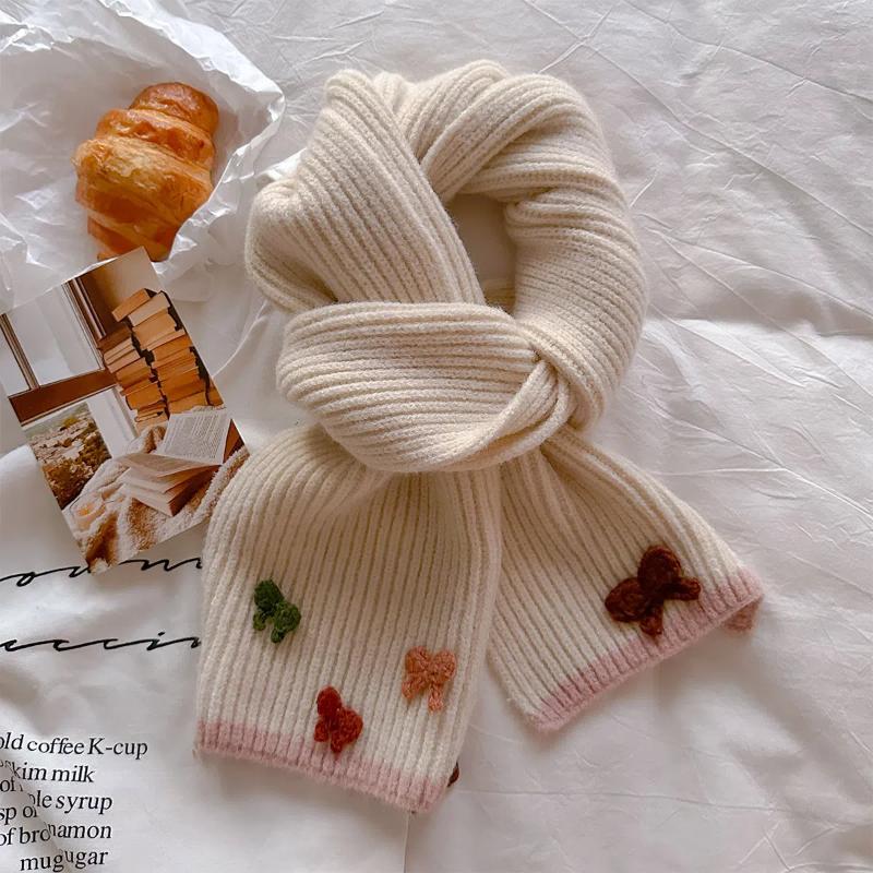 

Autumn and Winter Warm Casual Versatile Bow Solid Color Small Scarf Cycling Neck Protection Cute Student Scarf for Women 17x158cm
