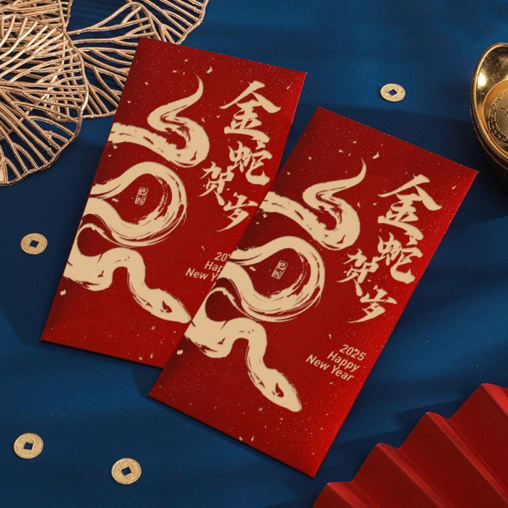 6pcs Traditional 2025 Snake Year Red Envelopes Calligraphy Money Packet Spring Festival