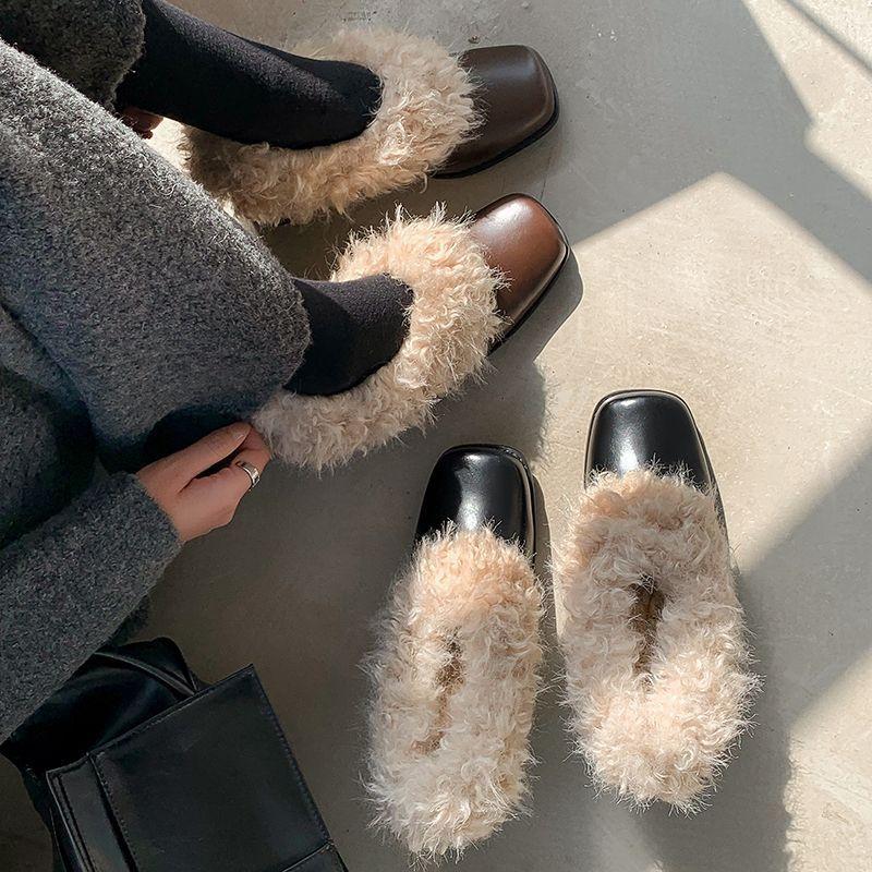 Small Leather Shoes Light Mouth Thick Heel High Heels Women's 2025 New Autumn and Winter Loafers Plush Shoes Mary Jane Single Shoes