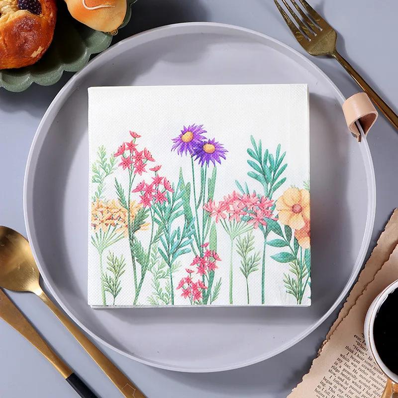 20Pcs/pack 33x33cm Plant Flower Printed Paper Tableware Disposable Napkin Tissues Home Wedding Party Decoration