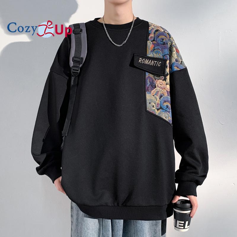 Herr Patchwork Crewneck sweatshirt Långärmad lättvikts frotté sweatshirt Casual Workout Pullover Shirt Toppar
