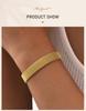 Stainless Steel Chain Women Bracelet, Wide Brand Mesh Link Adjustable Wristband, 18k PVD Gold Plated Vintage Jewelry