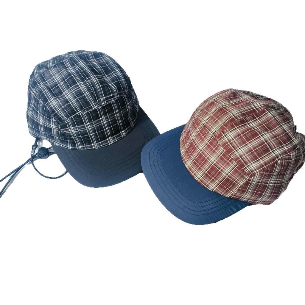 New plaid color matching cap, windproof rope, thin quick-drying and breathable men's and women's flat edge baseball hat, sunshade and sun protection