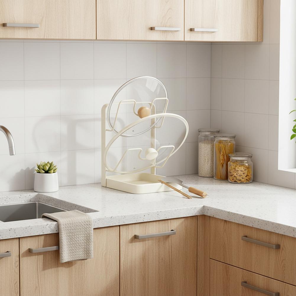 Pot Lid Storage Rack Kitchen Cabinet Cutting Board Storage Organiser Rack Space-Saving Removable Draining Tray (No Pot Lid)