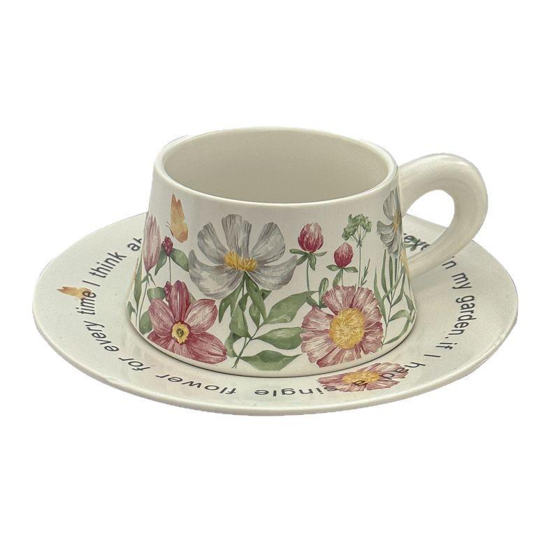 

Vintage premium coffee cup set hand-painted latte cup saucer birthday gift girls souvenir gift 300ml