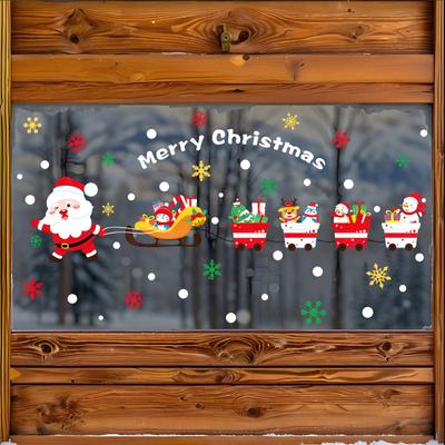 Santa Claus Electrostatic Glass Door, Holiday Reindeer, Shop Window Decoration and Arrangement Stickers