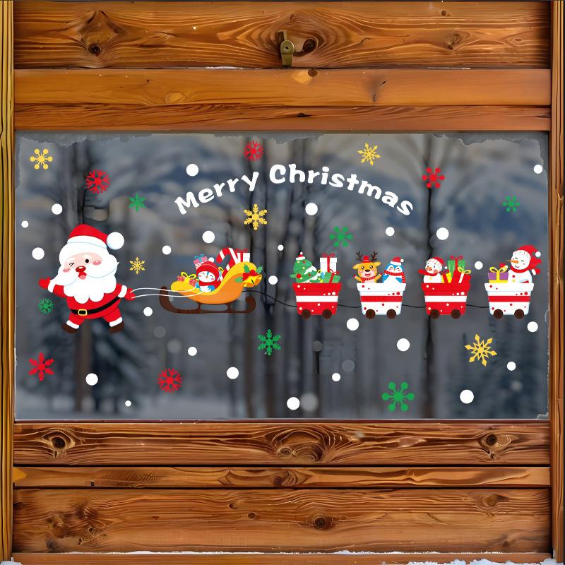 Santa Claus Electrostatic Glass Door, Holiday Reindeer, Shop Window Decoration and Arrangement Stickers
