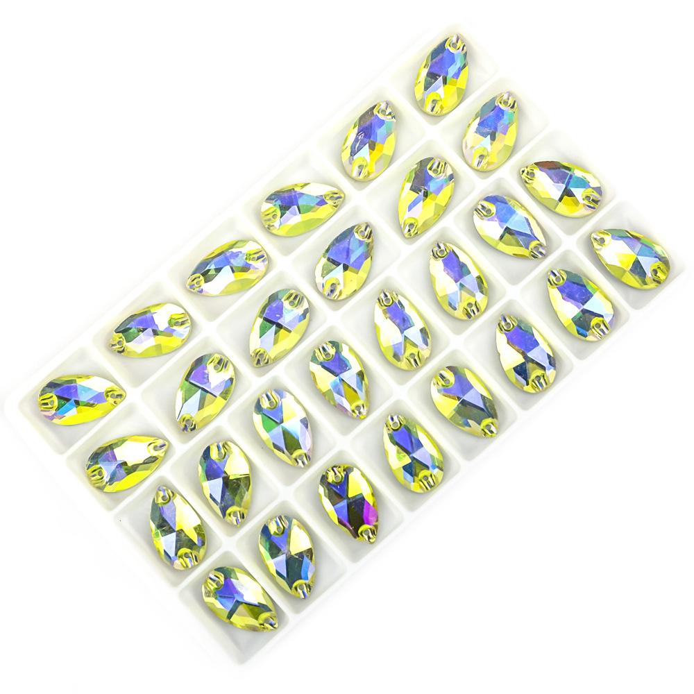 Weicher flacher Boden, tropfenförmig, flache Schnalle, Kristallglasmaterial, DIY handgenähte Bohrer, Bekleidung und Schuhe genähte Bohrer, doppeltes Loch