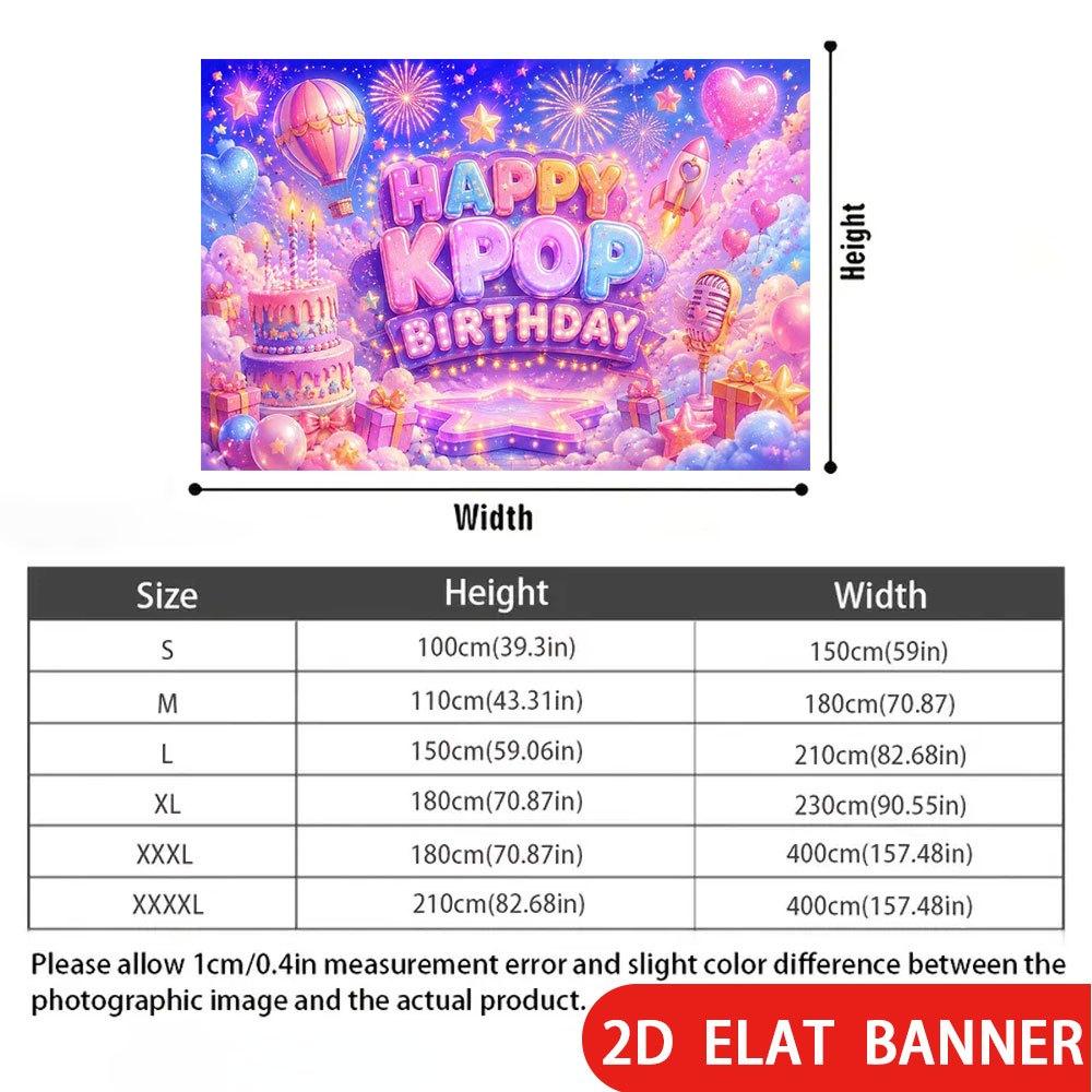 2D Flat Banner, Birthday Backdrop, Cake, Hot Air Balloon, Rocket, Heart Elements, Polyester
