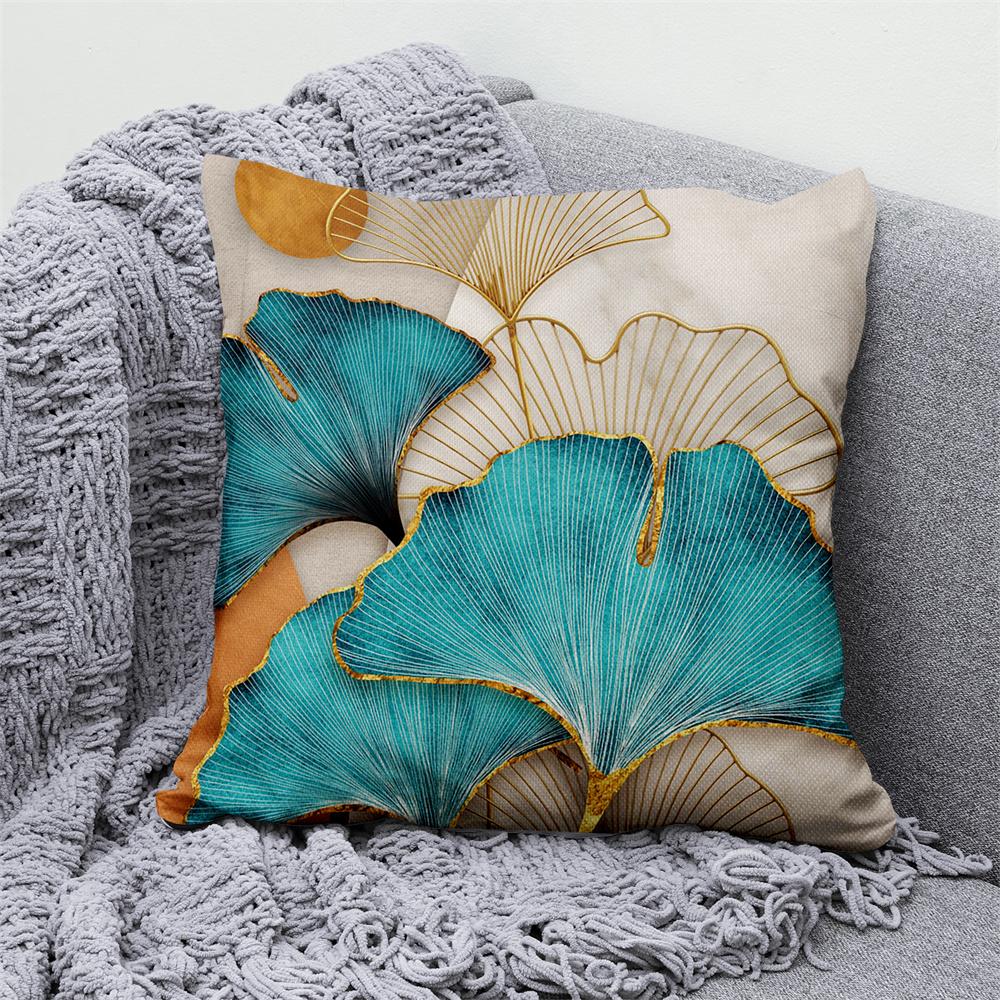 Gold Green Printed Pillowcase Car Sofa Home Decor Modern  Ginkgo Leaf  Decorative Cushion Cover